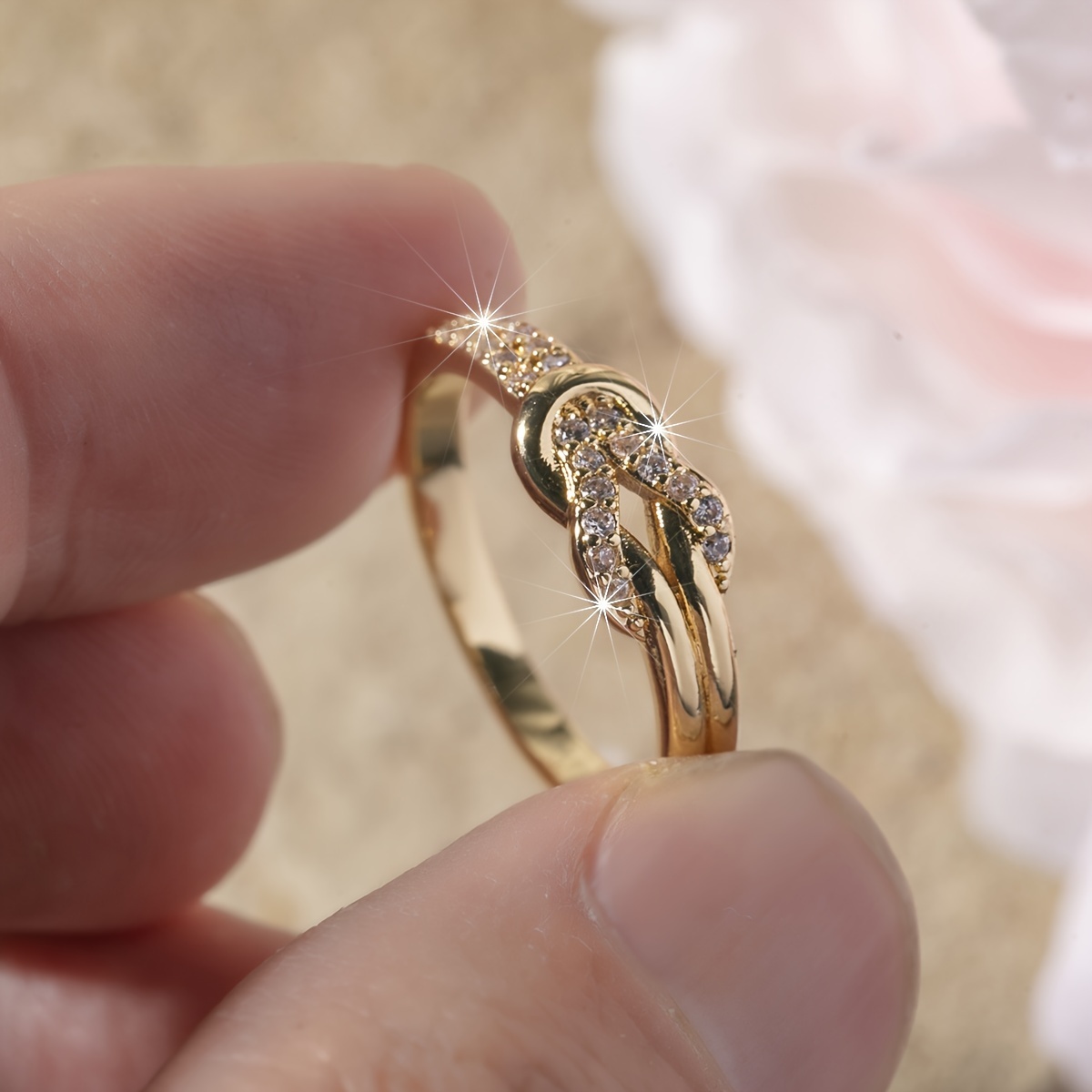 Copper Wedding Band Ring with CZ Stone - Elegant Jewelry